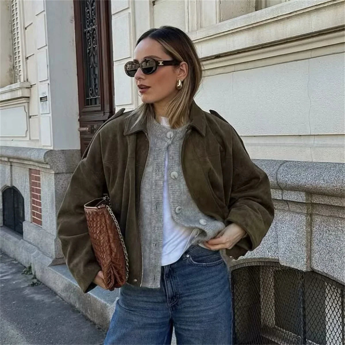 Turn-down Collar Bomber Jacket