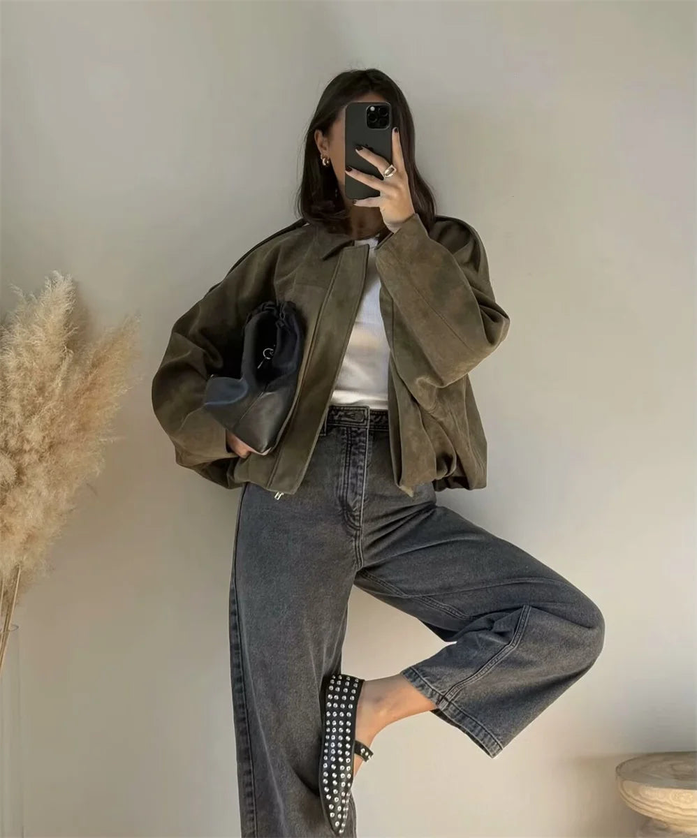 Turn-down Collar Bomber Jacket