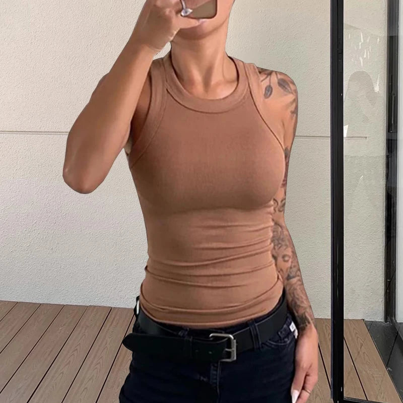 Basic Ribbed Elastic Tank Top