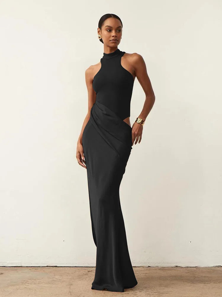 Satin Sexy Hollow Out Maxi Dress