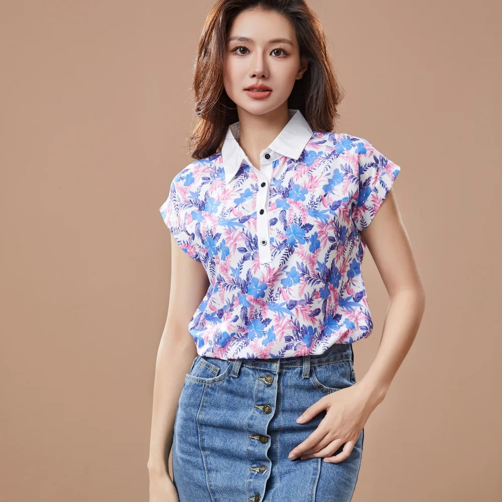 Short Sleeve Turn-down Collar Top