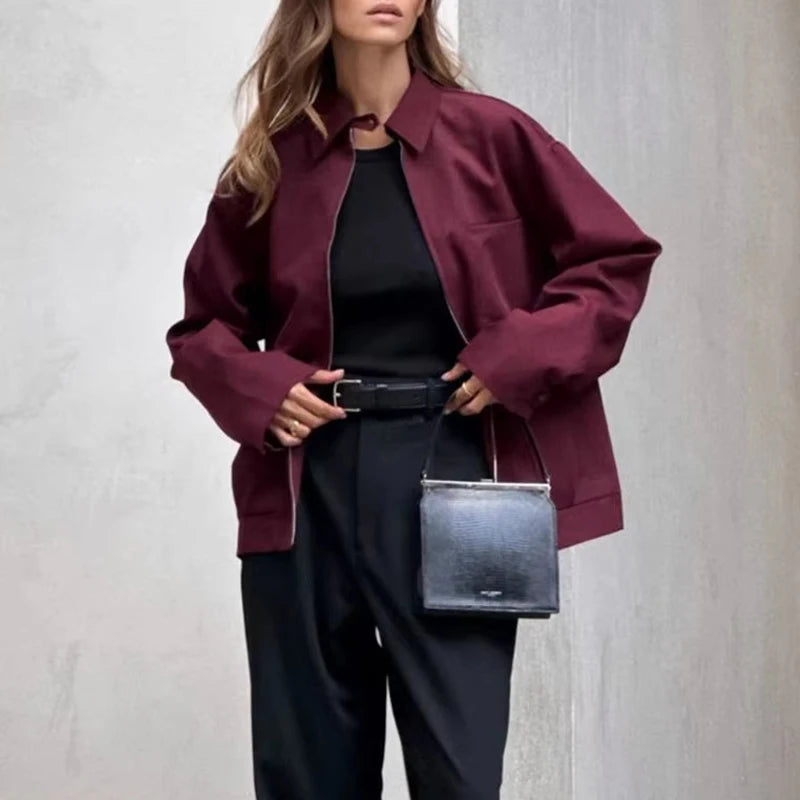 Zipper Long Sleeve Loose Jacket