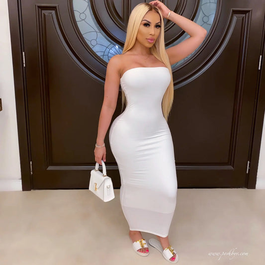 Sexy sleeveless chest wrapped Long Beach Dress