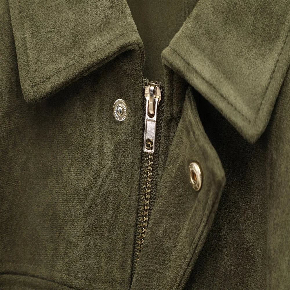 Faux Suede Collared Jacket
