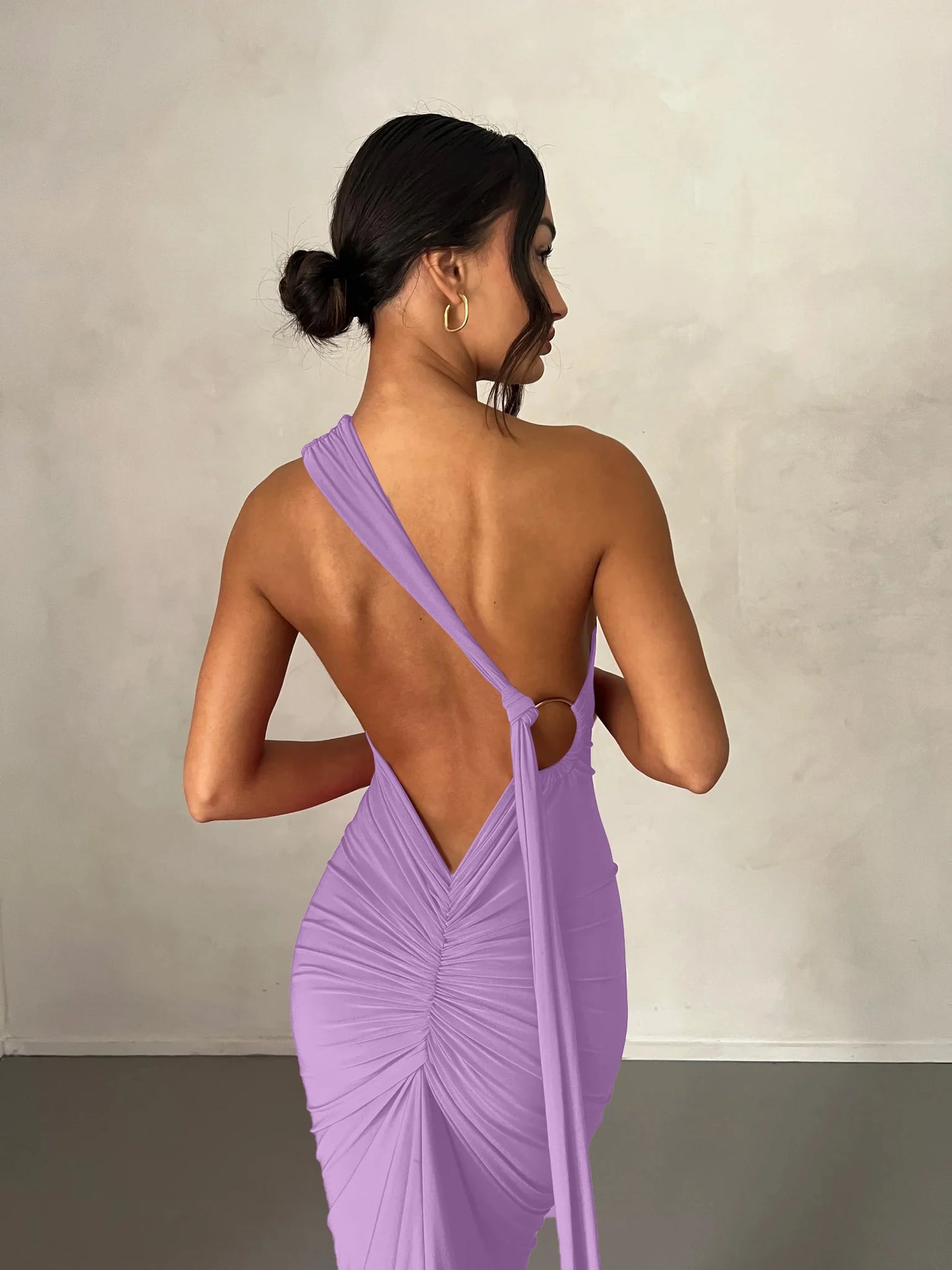 One Shoulder Backless Adjustable Maxi Dress