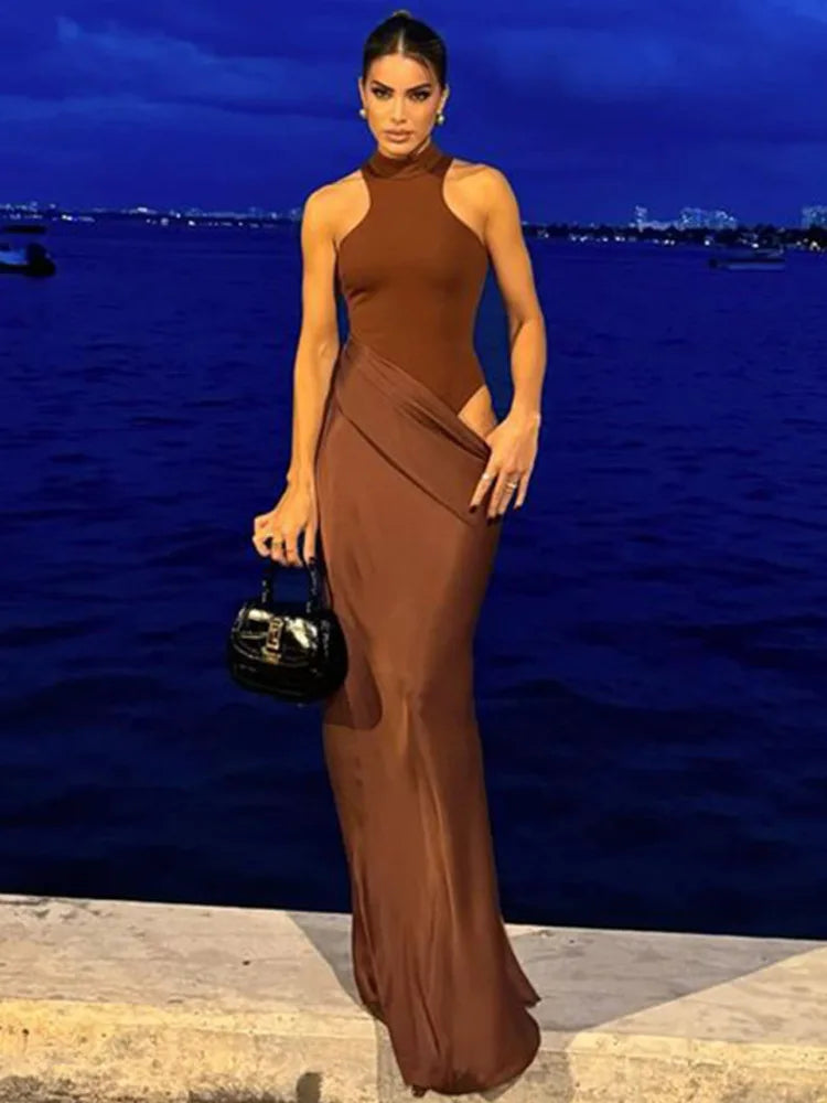 Satin Sexy Hollow Out Maxi Dress