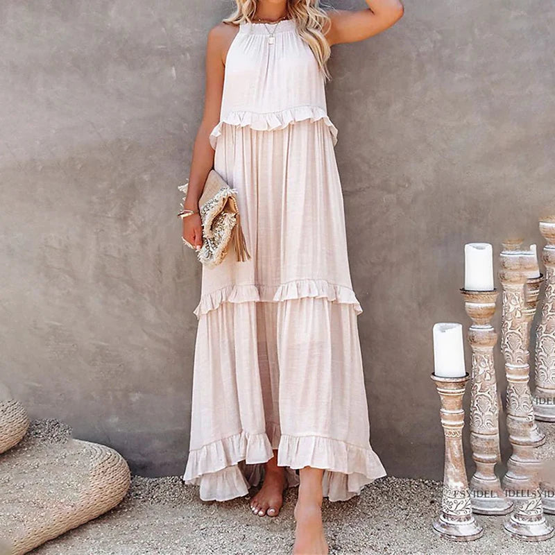 Solid Ruffles Long Dress