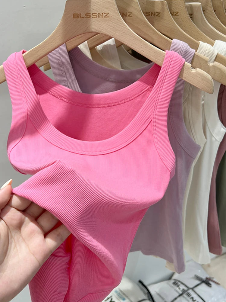 Solid Round Neck Ribbed Tank Top Camisole
