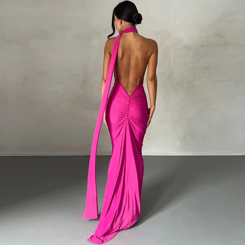 One Shoulder Backless Adjustable Maxi Dress