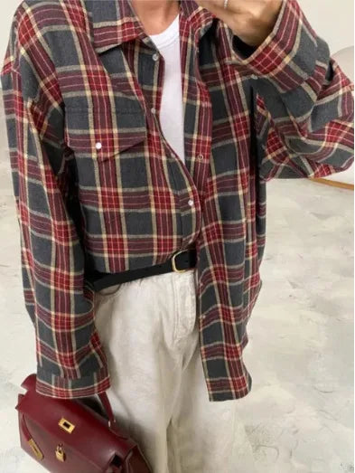 Oversized Long Sleeve Plaid Shirt