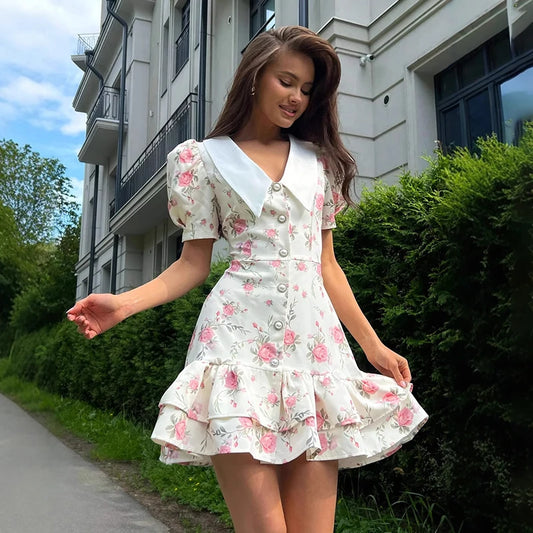 Puff Sleeves Ruffled Dress