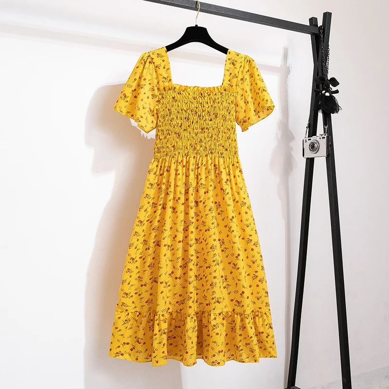 Short Sleeve Chiffon Midi Dress