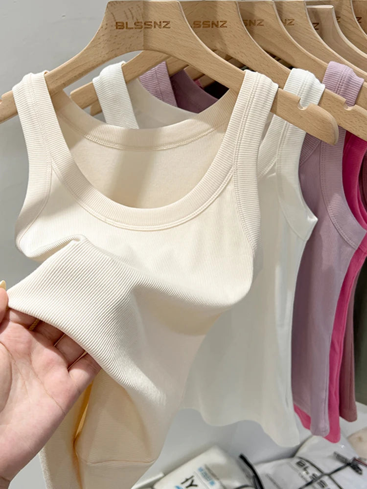Solid Round Neck Ribbed Tank Top Camisole