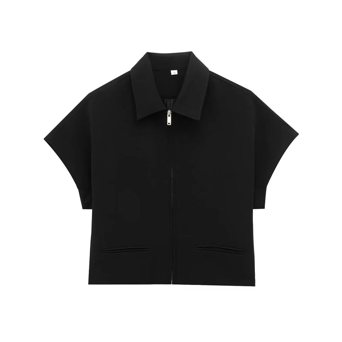 Slim Lapel Zipper Short Sleeve Coat Top