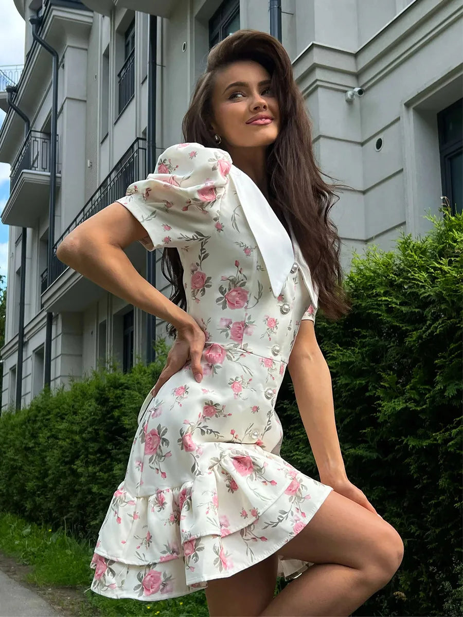 Puff Sleeves Ruffled Dress