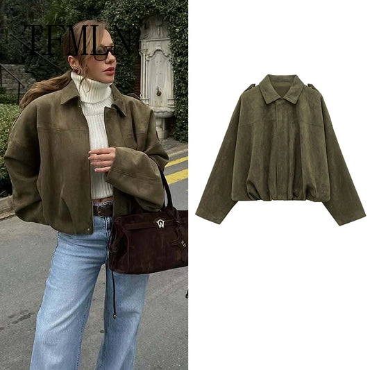 Cropped Suede Fabric Jackets