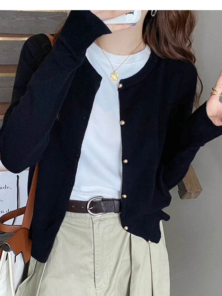 Knitted Single Breasted Long Sleeve Cardigan