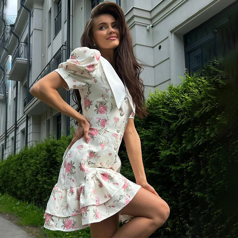 Puff Sleeves Ruffled Dress