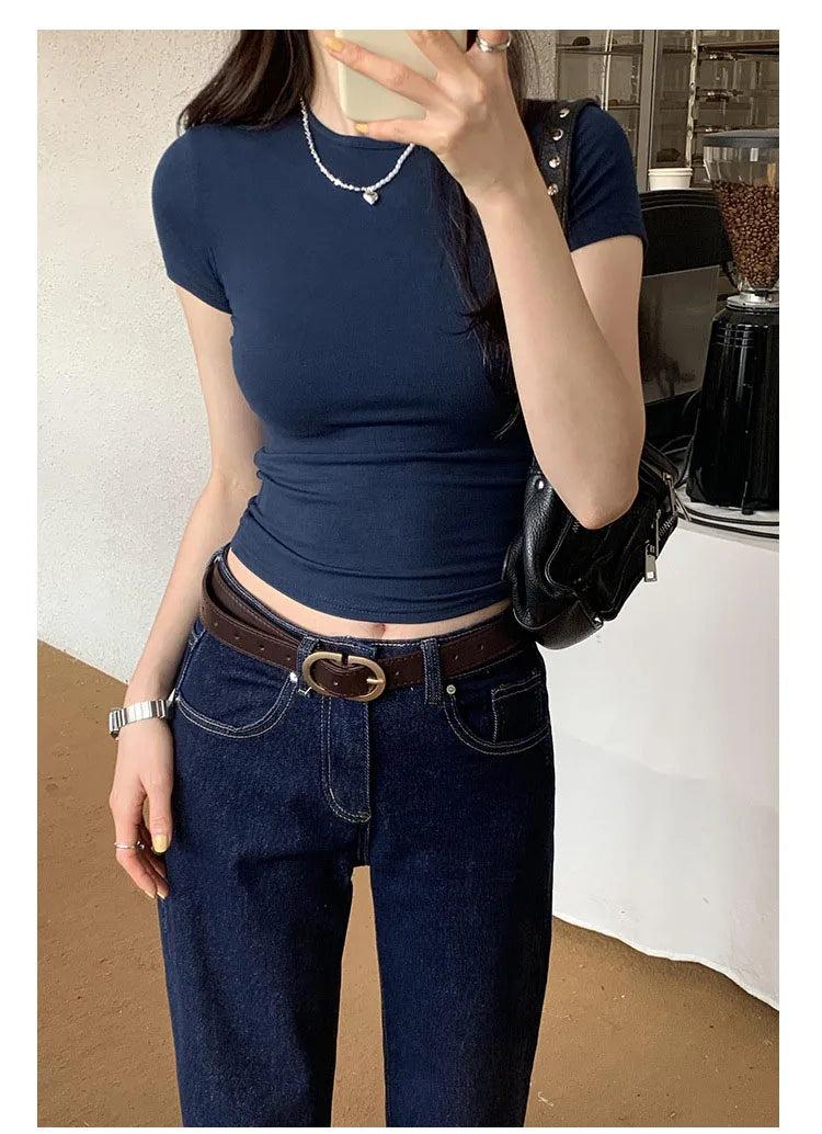 Basic Short Sleeve Solid Crop Top