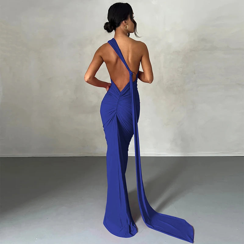 One Shoulder Backless Adjustable Maxi Dress