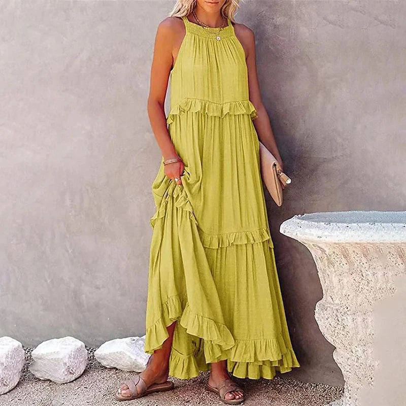 Solid Ruffles Long Dress
