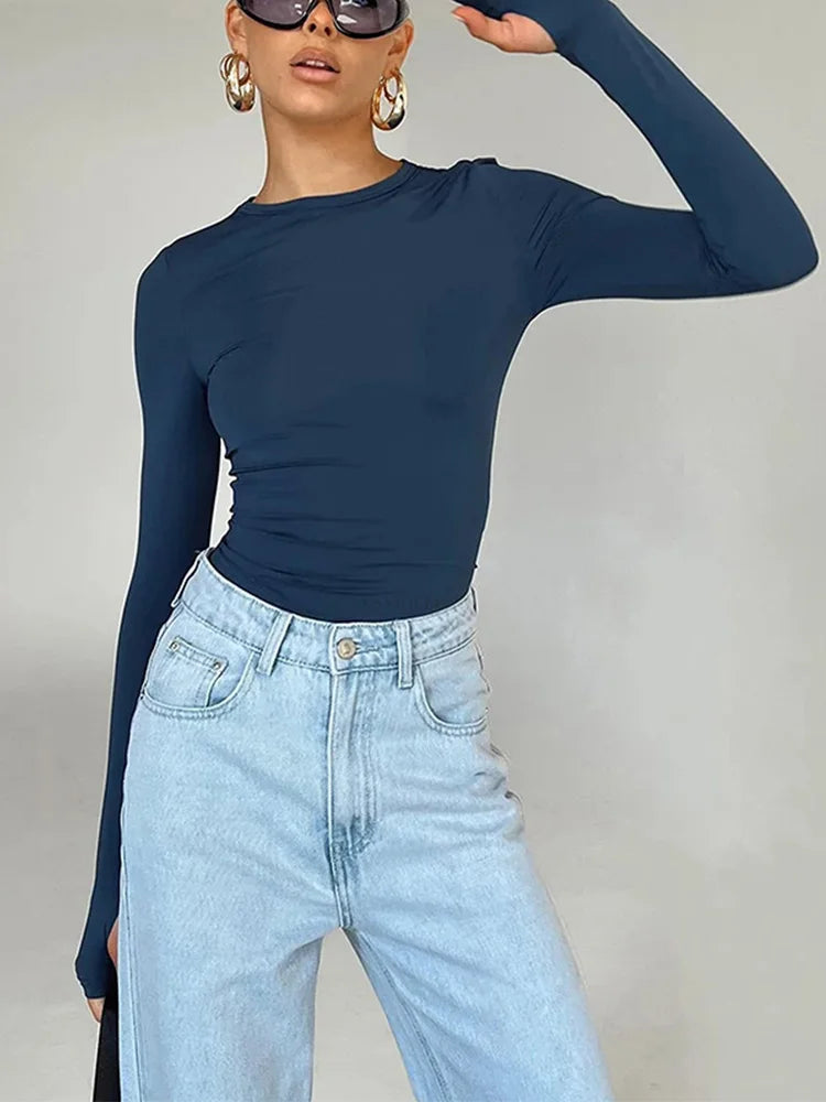 Long Sleeve Crew Neck Crop Top
