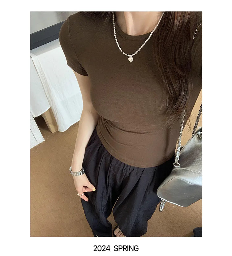 Basic Short Sleeve Solid Crop Top