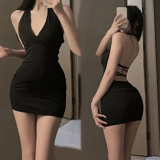 Women Sexy Halter Backless Mini Dress