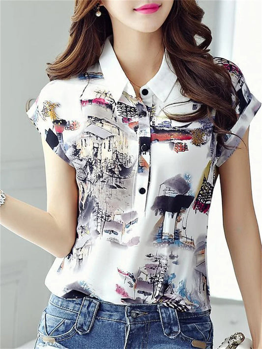 Short Sleeve Turn-down Collar Top