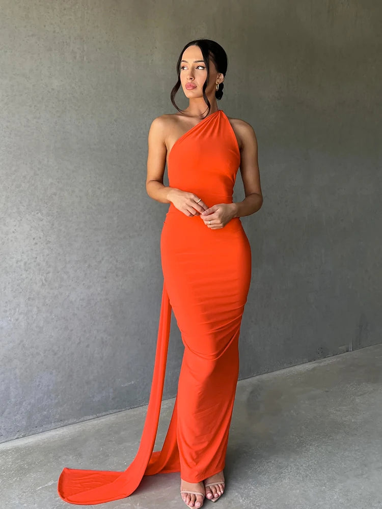 One Shoulder Backless Adjustable Maxi Dress