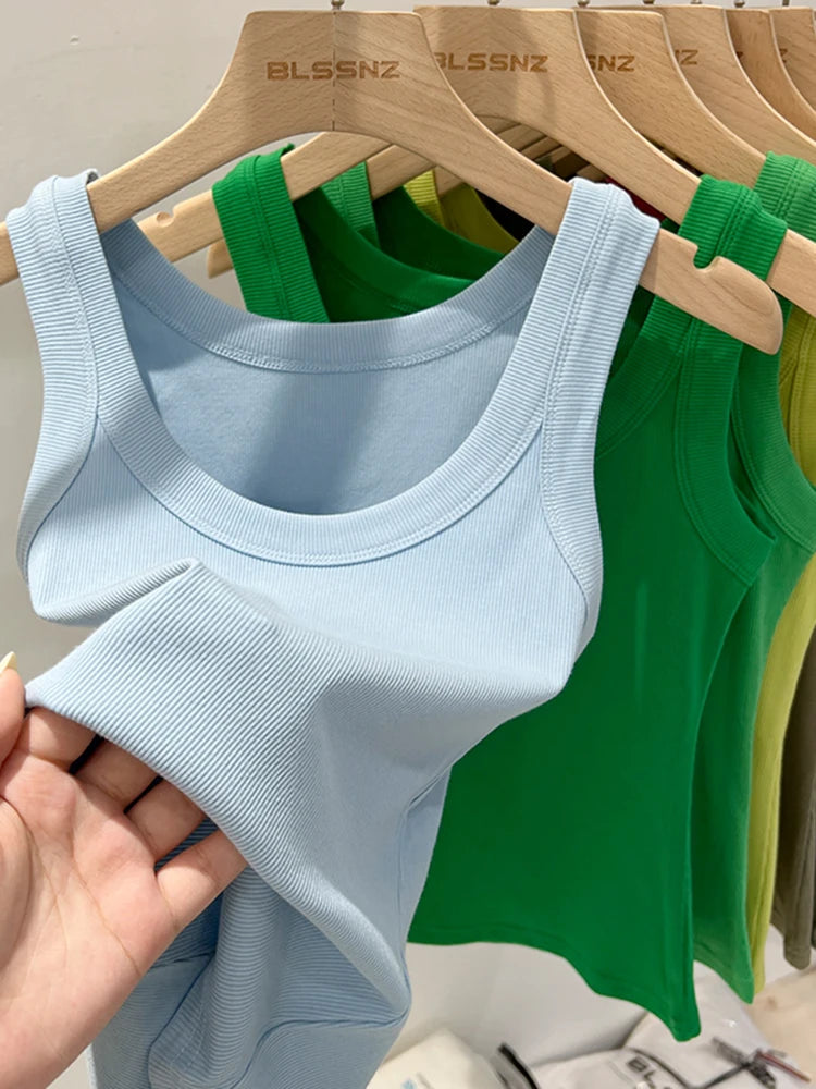Solid Round Neck Ribbed Tank Top Camisole