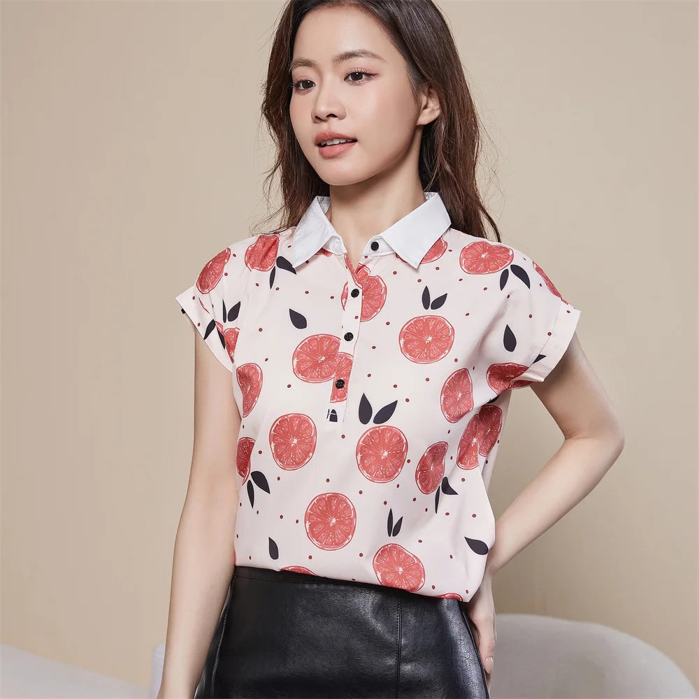 Short Sleeve Turn-down Collar Top