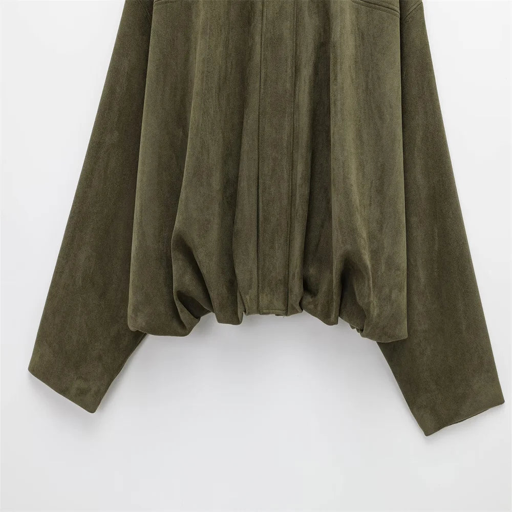 Faux Suede Collared Jacket