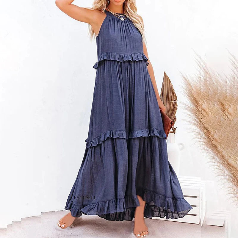 Solid Ruffles Long Dress
