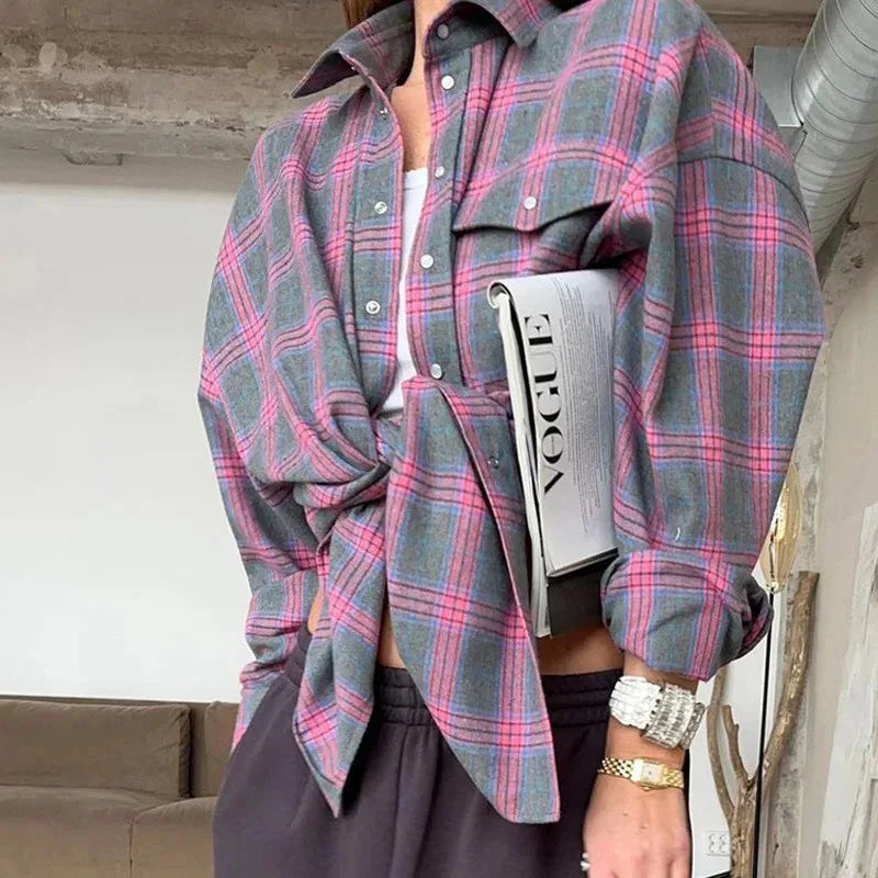 Oversized Long Sleeve Plaid Shirt