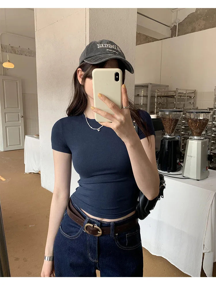 Basic Short Sleeve Solid Crop Top
