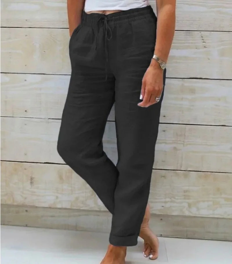 High Waist Cotton Linen Pants