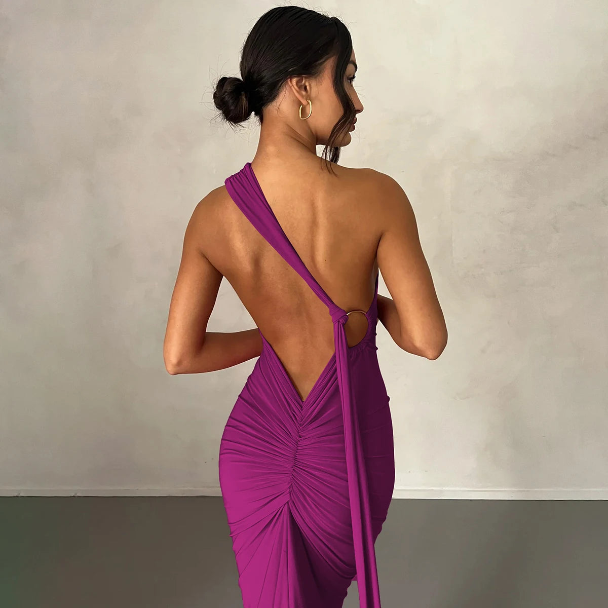 One Shoulder Backless Adjustable Maxi Dress