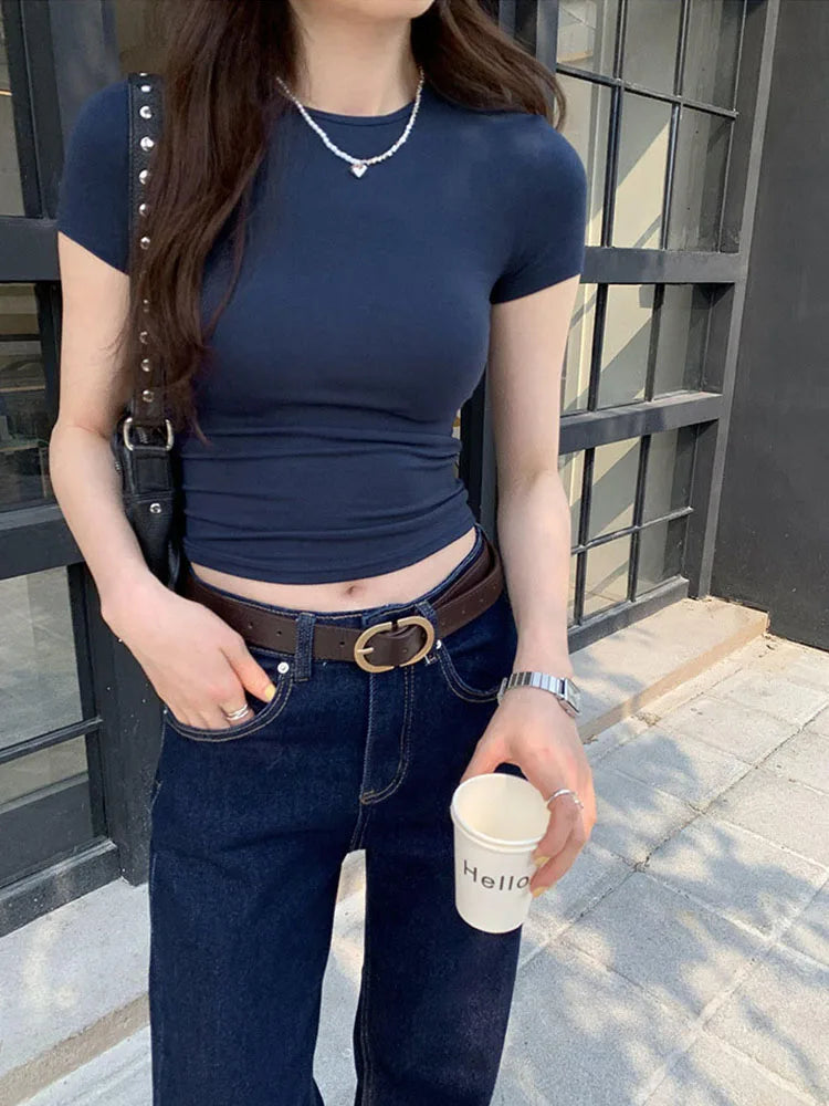 Basic Short Sleeve Solid Crop Top
