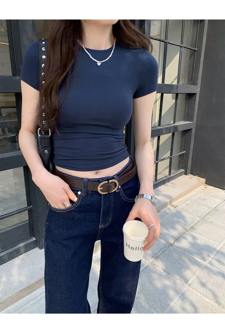 Basic Short Sleeve Solid Crop Top