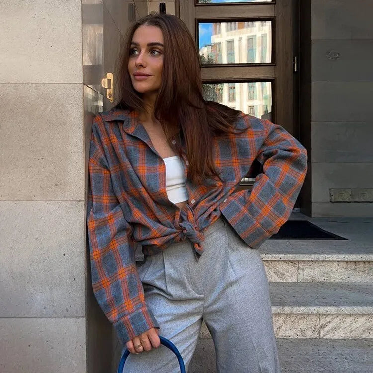 Oversized Long Sleeve Plaid Shirt