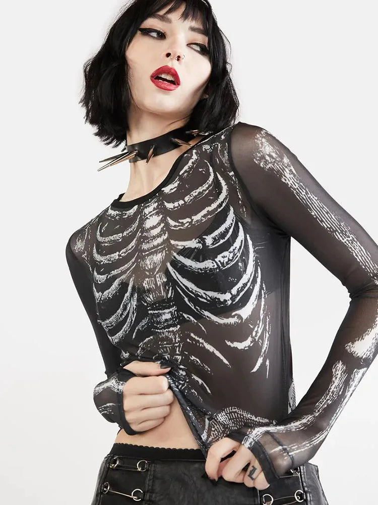 Gothic Skeleton Pattern Punk Shirt