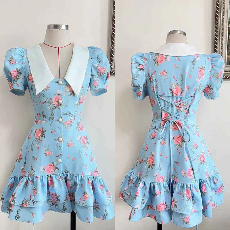 Puff Sleeves Ruffled Dress
