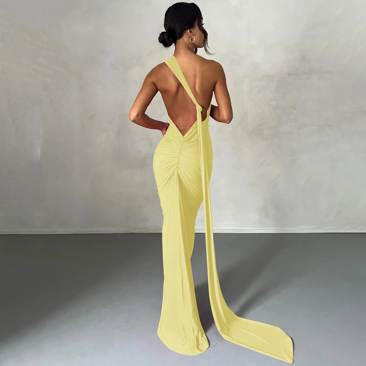 One Shoulder Backless Adjustable Maxi Dress