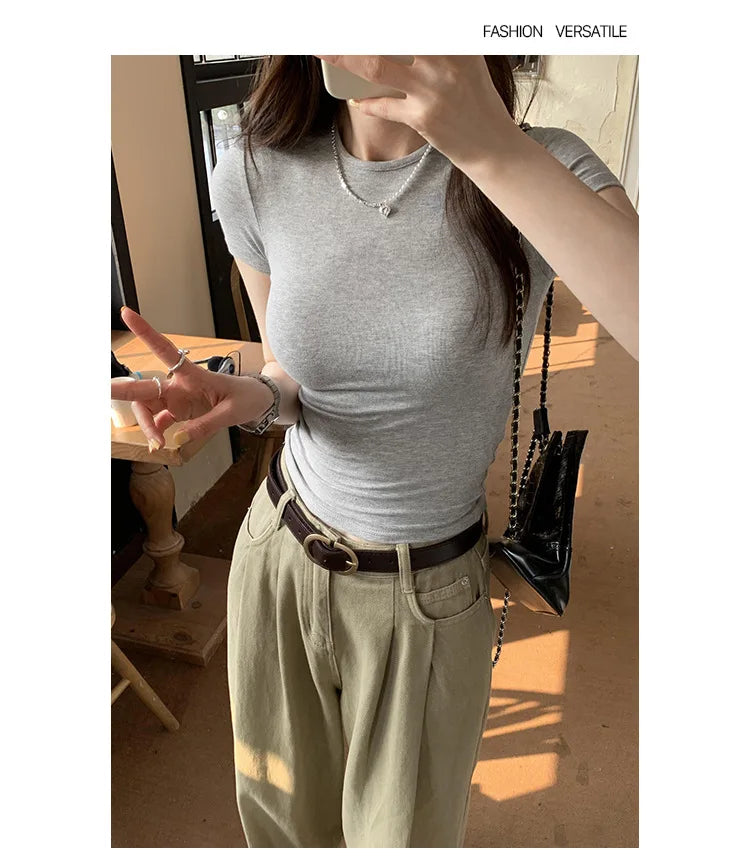 Basic Short Sleeve Solid Crop Top