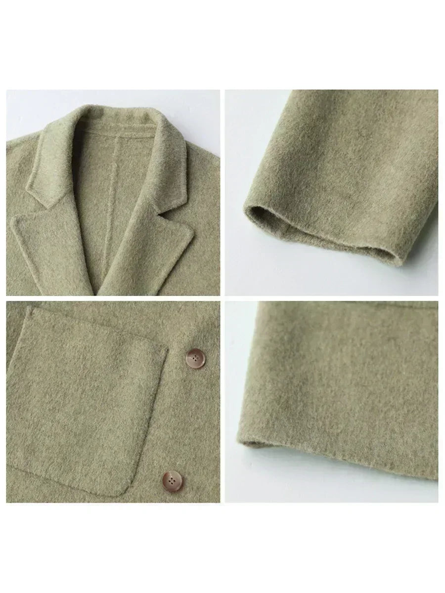 Loose Woolen Casual Double Breasted Jacket