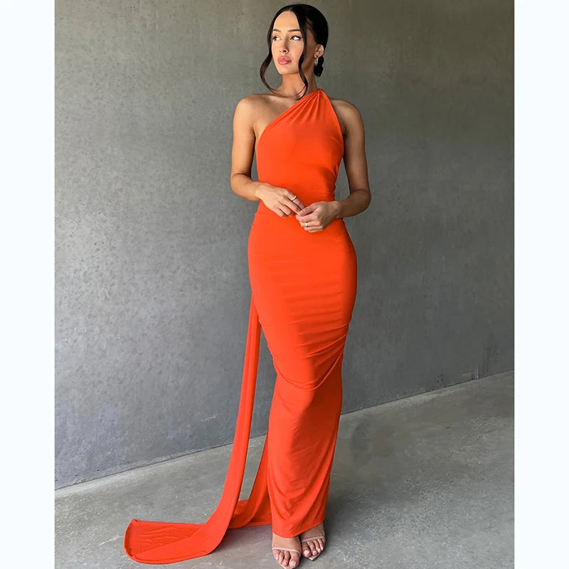 One Shoulder Backless Adjustable Maxi Dress