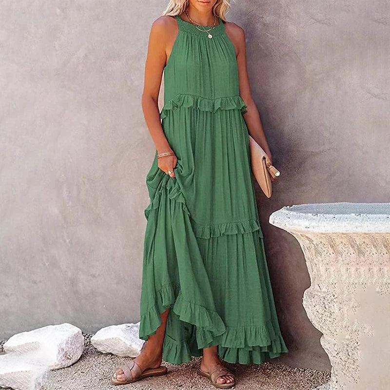 Solid Ruffles Long Dress