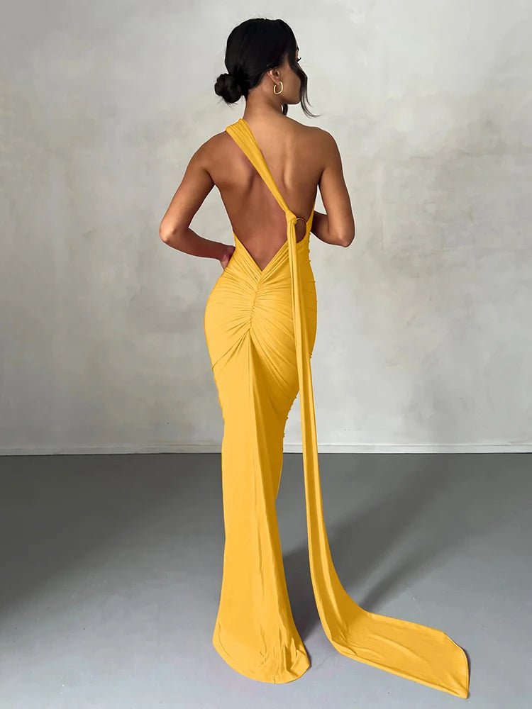 One Shoulder Backless Adjustable Maxi Dress