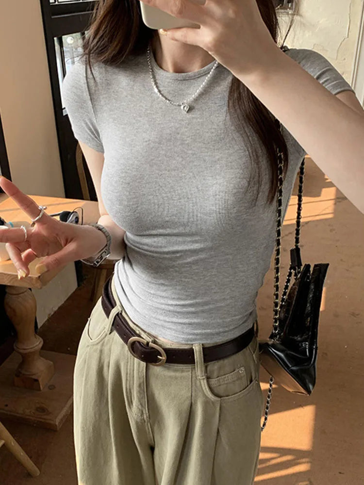 Basic Short Sleeve Solid Crop Top